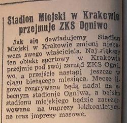 1951 roku - stadion miejski przekazany Cracovii