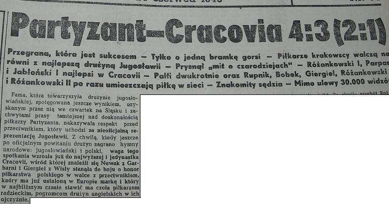 Partyzant Belgrad - Cracovia 4:3 - 1946