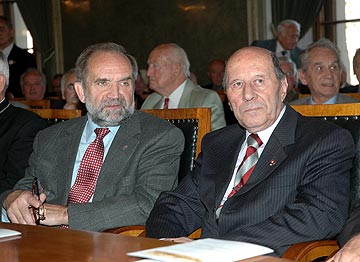Prezes KS Cracovia Józef Lassota i prezes TS Wisła Ludwik Miętta-Mikołajewicz