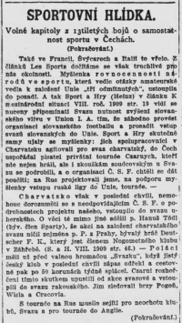 Artykuł z grudnia 1910 o sytuacji Czeskiego Związku, z sugestią, że odwołanie meczów przez jedną z czeskich drużyn skłoniło Czarnych Lwów do przystąpienia do Austriackiego Związku