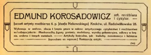 Ogłoszenie Edmunda Korosadowicza w Krakowskiej Księdze Adresowej 1912