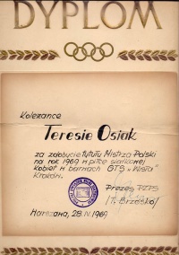 Dyplom za Mistrzostwo Polski 1969.