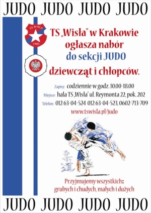 Plakat zapraszający do wstępowania w szeregi wiślackich judoków