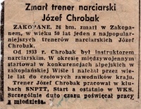 Informacja o śmierci J. Chrobaka - 04.1962