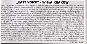 Opis grupy East Voice,skupiającej wielu wiślaków z Zabierzowa,z magazynu To My Kibice (2003 r.)