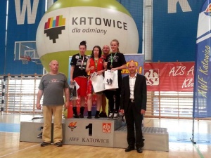 Barbara Grabowska i trener Tomasz Winiarski.2016.06.23-25 I Mistrzostwa Polski AZS w Boksie, Katowice.