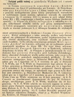 1912, informacja o zawieszeniu Stanisława Moskala za grę w Wiśle
