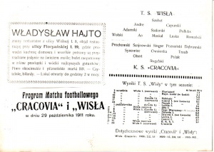 Program meczowy zapowiadający derby na jesieni 1911 roku. Już wtedy derby miały uznaną markę.