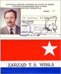 Andrzej Michaliszyn - legitymacja członka zarządu 1999.