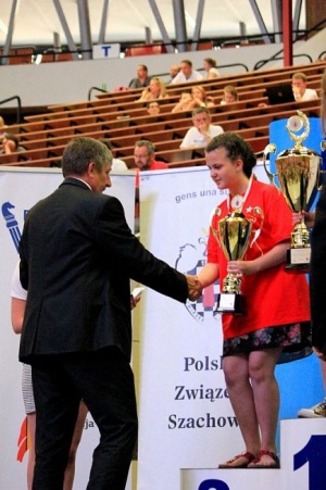 Indywidualne Mistrzostwa Polski Juniorów w szachach szybkich i błyskawicznych, Katowice 2015. Patrycja Waszczuk ze srebrnym medalem.