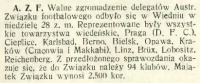 Informacja o Walnym Zgromadzeniu AZF 28 stycznia 1912 roku, sugerująca, że w obradach zabrakło delegata Wisły