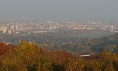 Współczesny widok z kopca Piłsudskiego na stadion Wisły