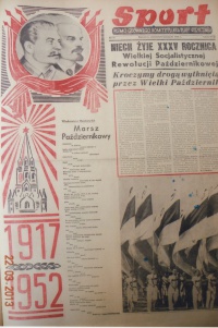 Pierwsza strona gazety "Sport" w rocznicę rewolucji październikowej