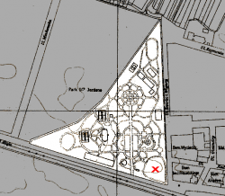 Plan parku z 1934 roku. [X] -  Zaznaczono boisko nr 12.