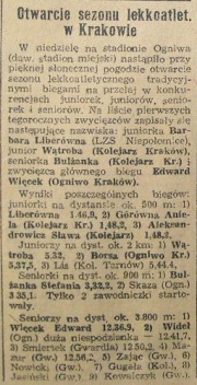 7 miejsce w biegu seniorów na 3800 metrów, kwiecień 1951