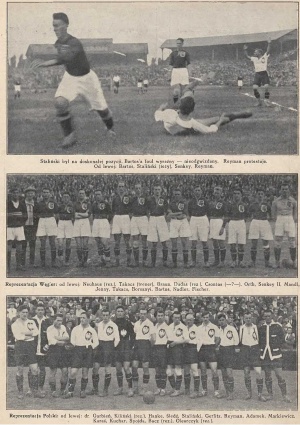 1924, mecz z Węgrami w Budapeszcie.