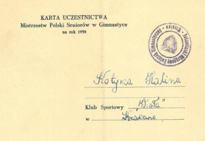 Karta uczestnika MP 1958, Halina Kotyna