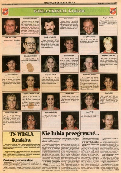Drużyna koszykarek Wisły - "Gazeta Krakowska" 12-13 września 1998.Ze zbiorów Jolanty Janiszewskiej.