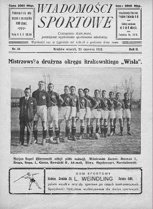Wisła mistrzem KOZPN (czerwiec 1923). Od lewej: Kopeć, Wiśniewski, Kaczor, Reyman, Krupa, Stopa I, Gieras, Kowalski II, Adamek, Śliwa, Majcherczyk, Marcinkowski.