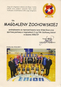 Dyplom Magdy Żochowskiej.