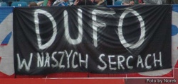 ŚP.Dufo,transparent poświęcony zmarłemu  kibicowi gdańskiej Lechii.