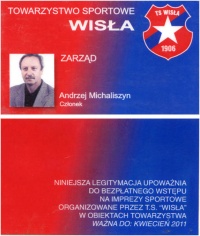 Andrzej Michaliszyn - legitymacja członka zarządu TS Wisła 2011.