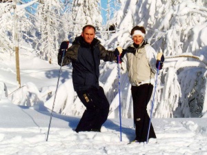Halina Daniec z mężem na nartach w Norwegii.
