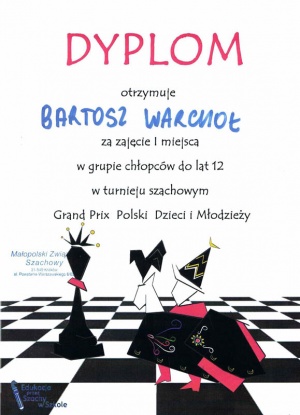 Dyplom dla Bartosza Warchoła.