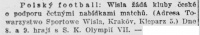 Ogłoszenie Wisły w gazecie Čas w kwietniu 1911 z zaproszeniem dla czeskich klubów